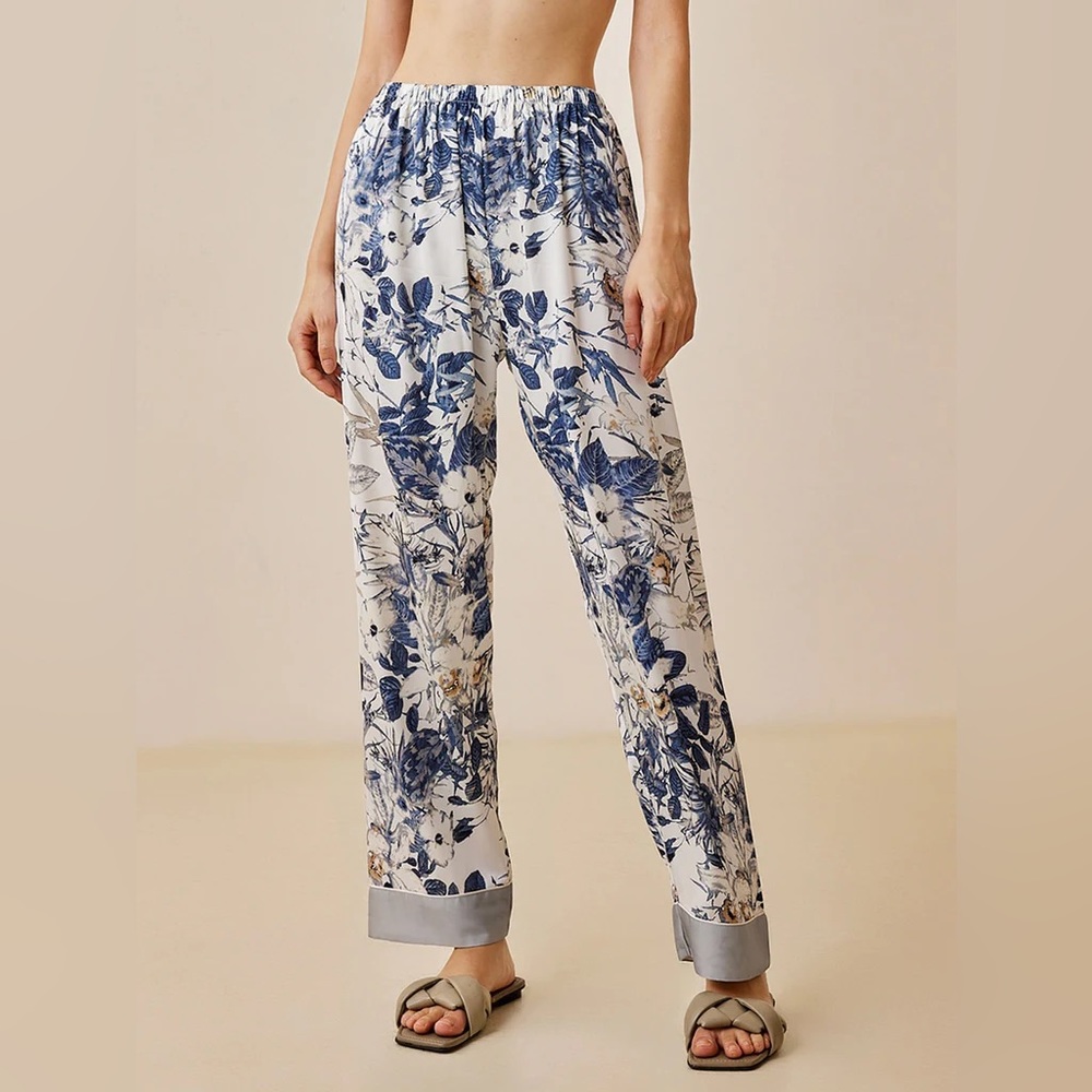 NWOT Luvlette Floral & Plants Print Contrast Binding Sleep Pants